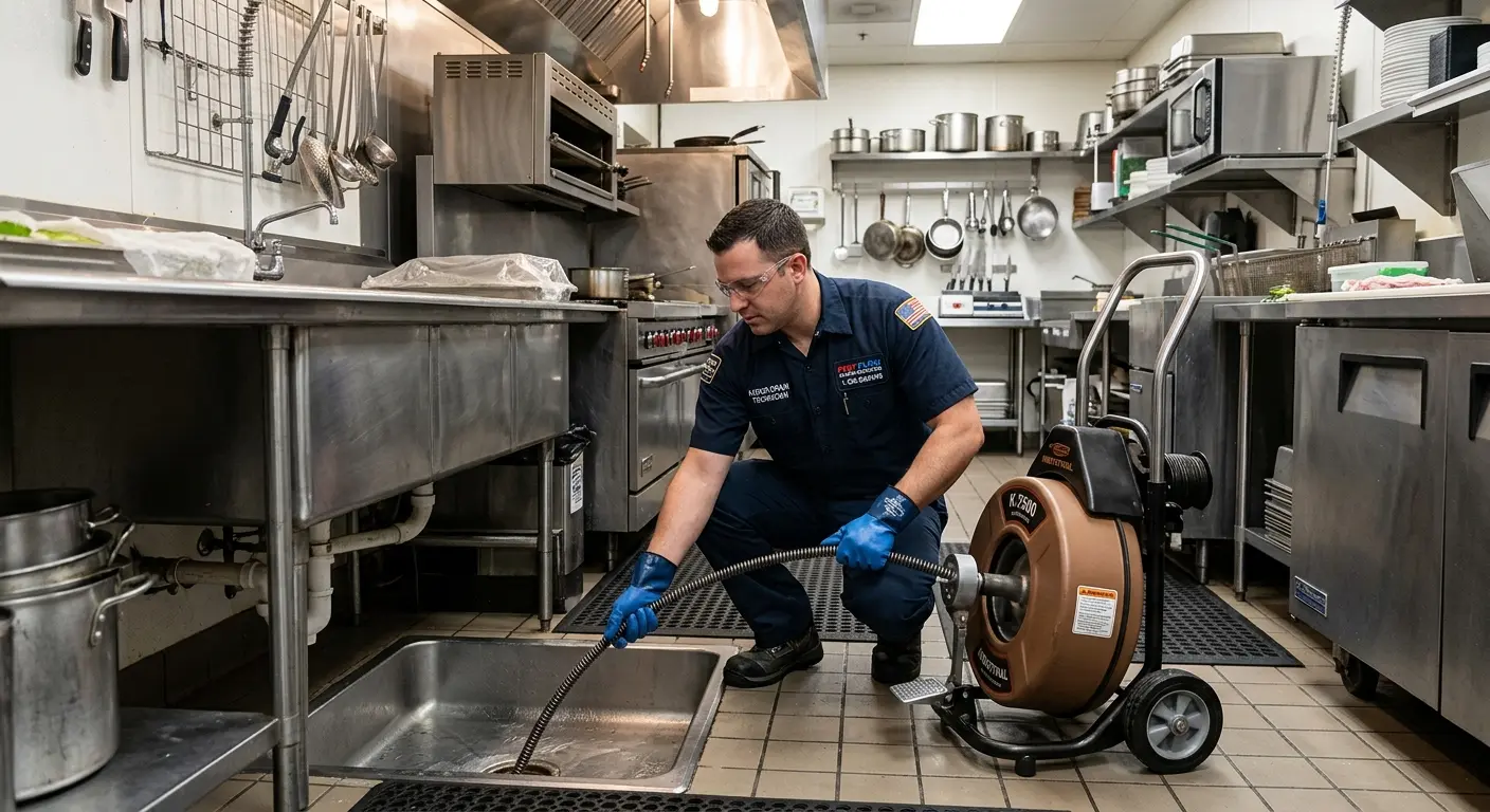 Commercial drain cleaning service in a restaurant kitchen in Merrillville